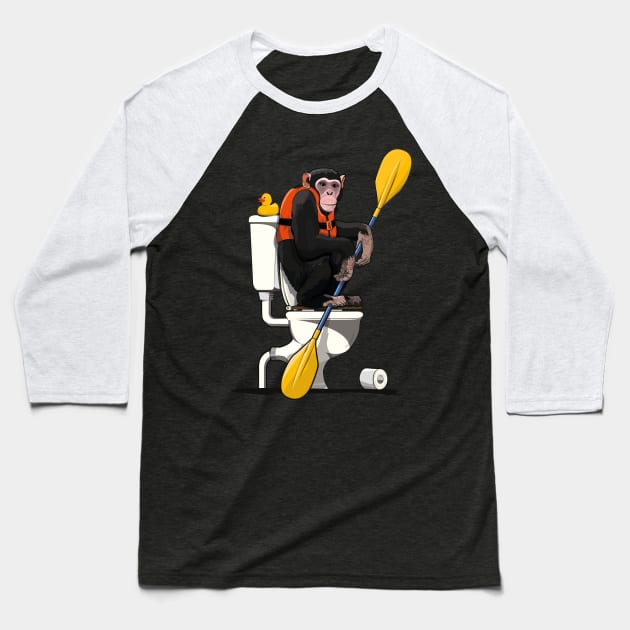 Chimp on the Toilet Baseball T-Shirt by InTheWashroom